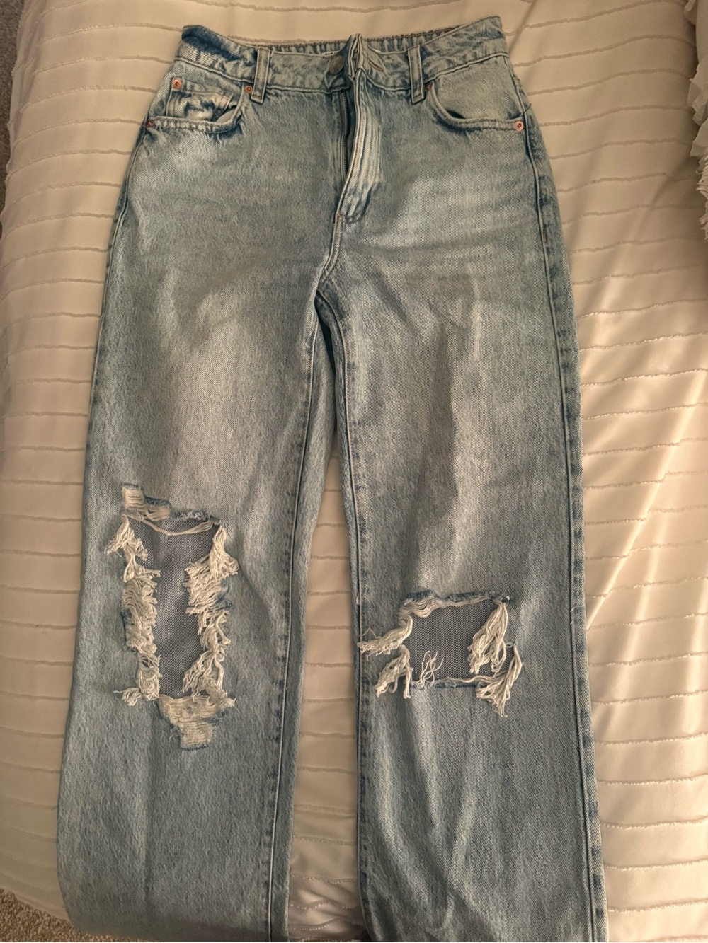 Garage Light Blue Distressed Straight Leg Jeans